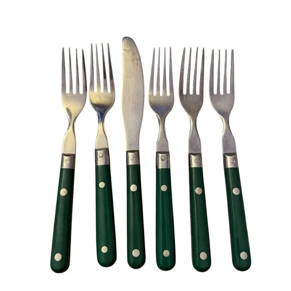 WF Washington Forge Mardi Gras Flatware Green MCM Stainless 6-Piece Fork Knife - Picture 1 of 13